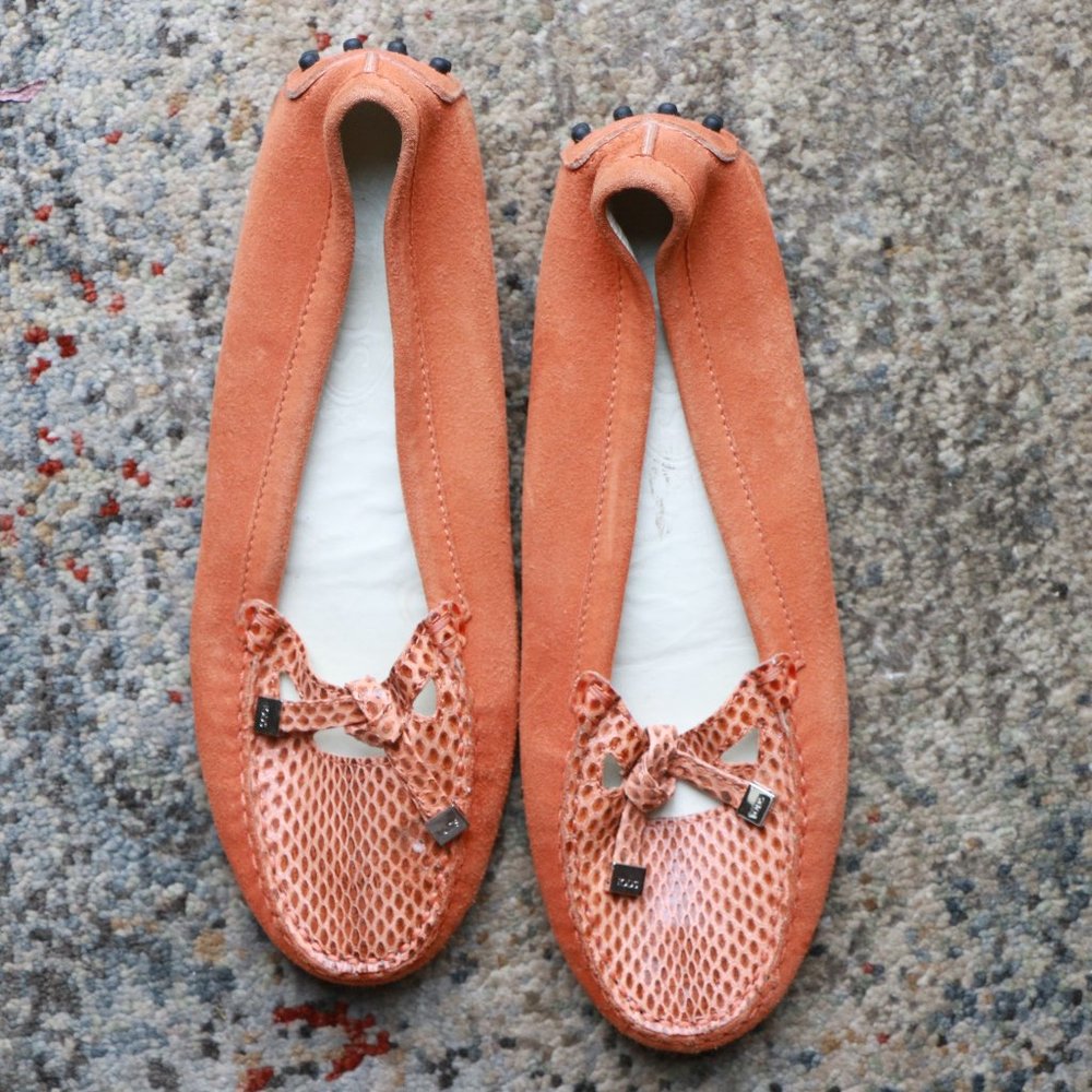 TOD'S Orange leather loafer / flat slipper slip-on
